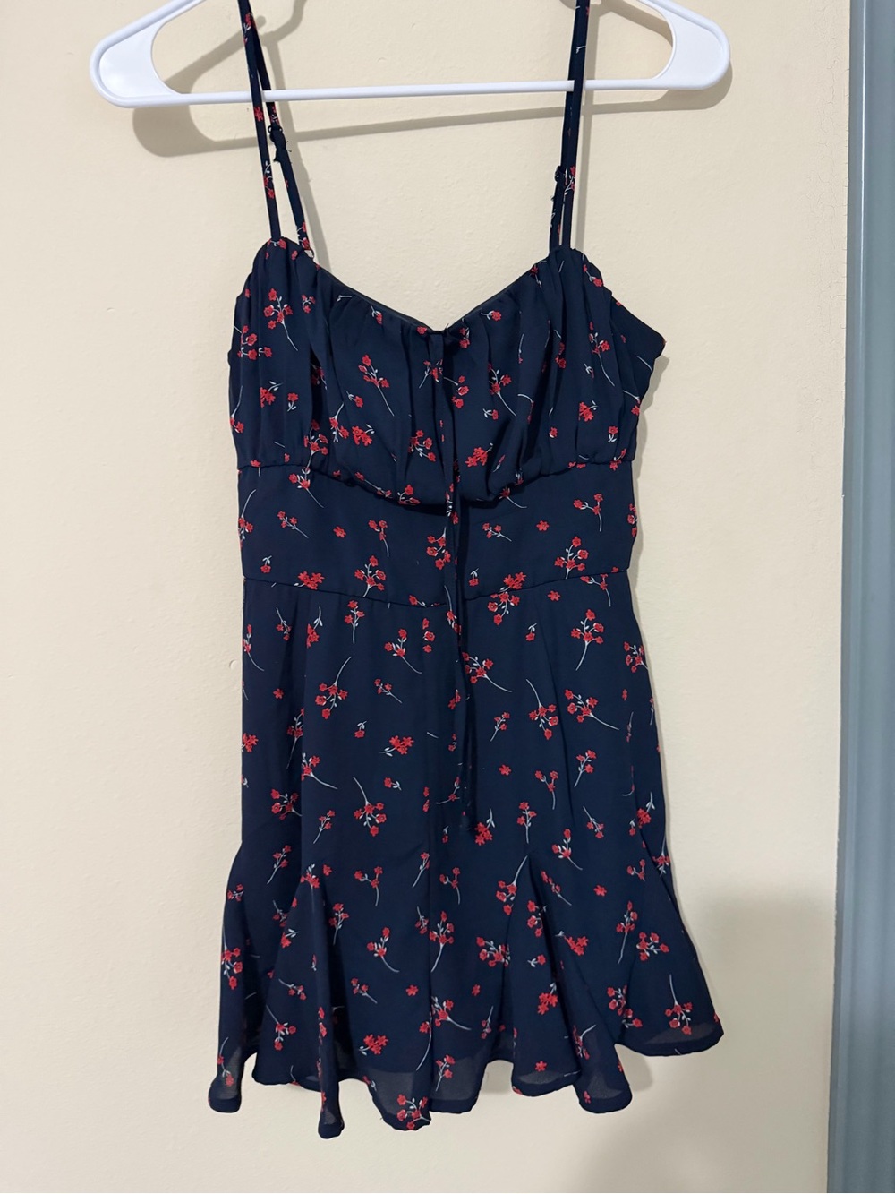 Blue Rain Navy Floral High-Low Dress with Red Accents
